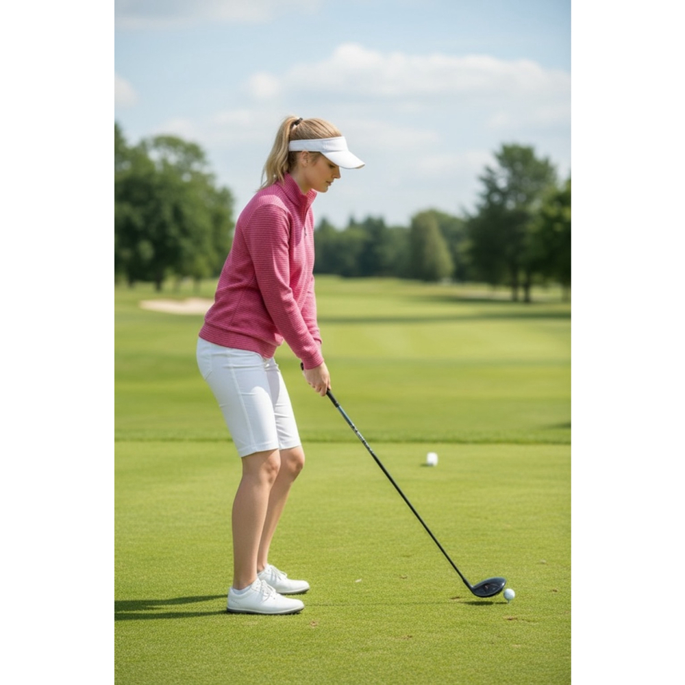 Fennec Womens Pink Striped Quarter Zip Pullover Golf Athletic Top Size L #AQ